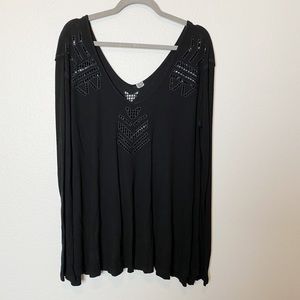 Free People Waffle Knit Thermal Black Laser Cut S